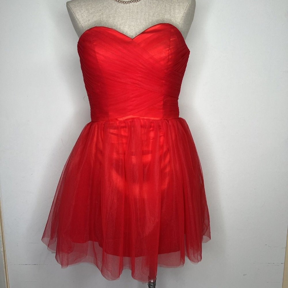 Dylan Queen Limited Formal Prom Party Satin Sheer Dress Red Small